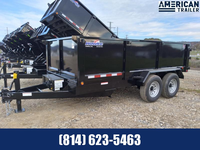 Hawke Dump Trailer - 80"x12' - 12000 GVWR - 36" Sides - 6K Axles - Scissor Lift Hawke Dump Trailer - 80"x12' - 12000 GVWR - 36" Sides - 6K Axles - Scissor Lift