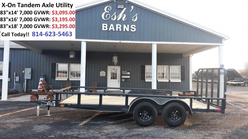 X-On Tandem Axle Landscape 83"x18' 7000 GVWR -4" Channel Frame -2" Pipe Top -Straight Deck -Teardrop Fenders -LED Lights -15" Radial Tires X-On Tandem Axle Landscape 83"x18' 7000 GVWR -4" Channel Frame -2" Pipe Top -Straight Deck -Teardrop Fenders -LED Lights -15" Radial Tires