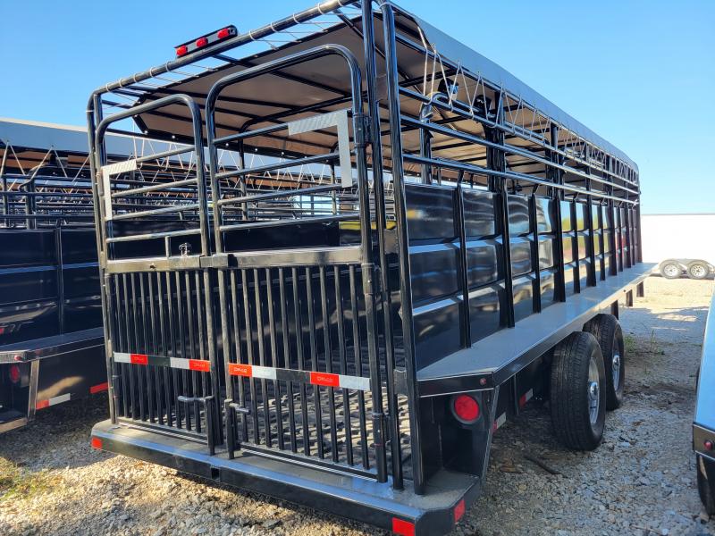 Delco 24' x 6'8 Gooseneck Livestock Trailer Black Powder Coat w/ Lt Gray Tarp Top Delco 24' x 6'8 Gooseneck Livestock Trailer Black Powder Coat w/ Lt Gray Tarp Top