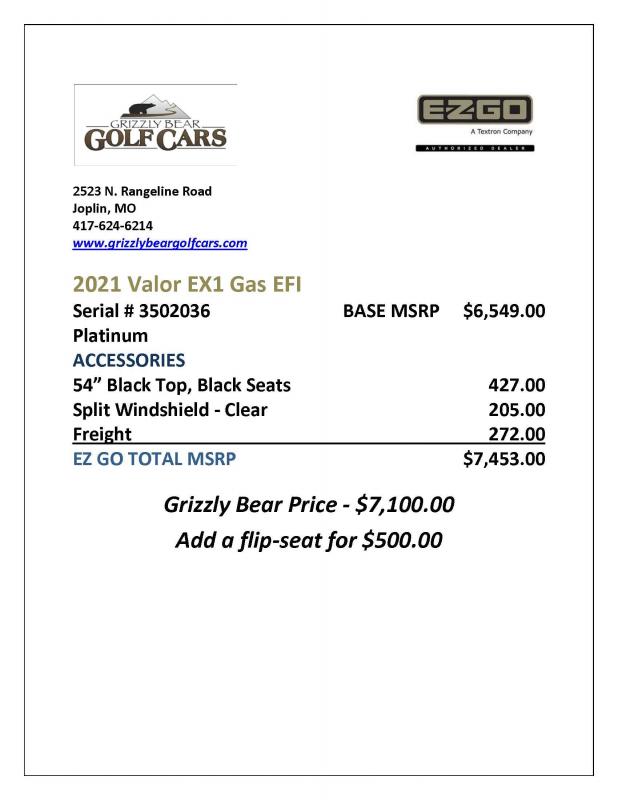 2021 EZGO Valor EX1 Gas Golf Cart Grizzly Bear Golf Cars Custom