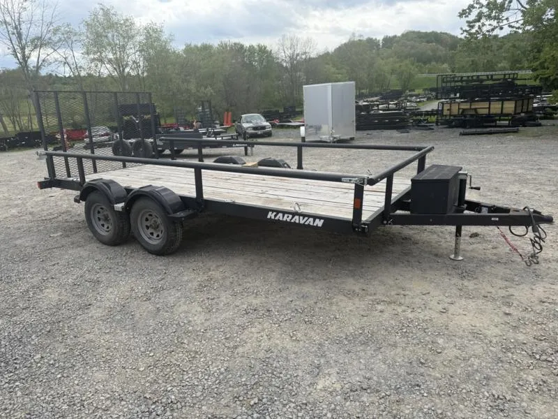 2024 Karavan Trailers 7x16 7400 GVW * REAR RAMP GATE * TOOLBOX * D-RINGS * FOLD DOWN TOP RAIL *