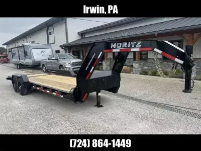 2025 Moritz International 7x22' Gooseneck Power Tilt Hydraulic Tail Equipment Trailer 16000# GVW