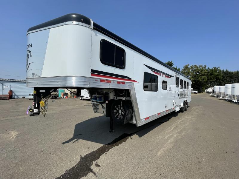 2023 Bison Silverado 4 Horse LQ- ALL ALUMINUM - REDUCED $3000 - 8' Wide - 11' Shortwall - Hydraulic Jack - Mangers - Big Fridge - Sofa on Riser Wall - Escape Door - Swing Out Saddle Rack 2023 Bison Silverado 4 Horse LQ- ALL ALUMINUM - REDUCED $3000 - 8' Wide - 11' Shortwall - Hydraulic Jack - Mangers - Big Fridge - Sofa on Riser Wall - Escape Door - Swing Out Saddle Rack
