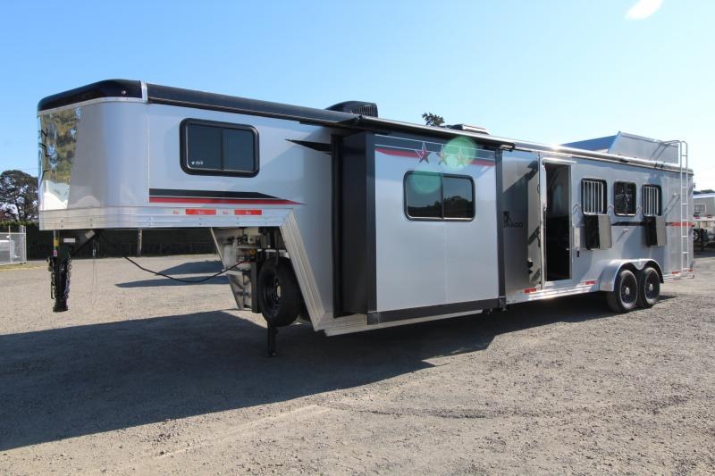 2023 Bison Silverado 7411 - 11ft SW Living Quarters with slide out 4 Horse Aluminum Trailer - Hay Rack w/ ladder - Lined & Insulated Horse Area- Stud Panel 2023 Bison Silverado 7411 - 11ft SW Living Quarters with slide out 4 Horse Aluminum Trailer - Hay Rack w/ ladder - Lined & Insulated Horse Area- Stud Panel