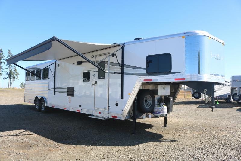 2022 Merhow Stampede 8414 4-Horse Living Quarters - Power Awning - Drop Down Windows & Bars - Slideout with Dinette - Escape Door - Collapsible Rear Tack - Mangers - Aluminum Air-flow Dividers - Jackknife Sofa 2022 Merhow Stampede 8414 4-Horse Living Quarters - Power Awning - Drop Down Windows & Bars - Slideout with Dinette - Escape Door - Collapsible Rear Tack - Mangers - Aluminum Air-flow Dividers - Jackknife Sofa