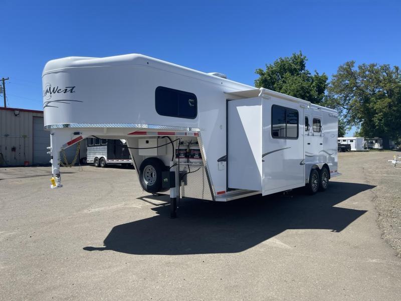 2023 Trails West Classic 8x13 - 3 Horse Living Quarters - Dinette in Slide - Aluminum Air Flow Padded Dividers - Stud Divider - Easy Care Floor - Escape Door - Drop Down Windows & Bars - Foldable Rear Tack - Swing Out Saddle Rack - Water Tank - Power Awni 2023 Trails West Classic 8x13 - 3 Horse Living Quarters - Dinette in Slide - Aluminum Air Flow Padded Dividers - Stud Divider - Easy Care Floor - Escape Door - Drop Down Windows & Bars - Foldable Rear Tack - Swing Out Saddle Rack - Water Tank - Power Awni