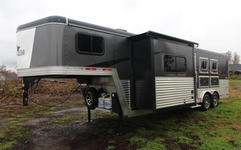 2021 Bison Desperado 8309 LQ ALL ALUMINUM 3 Horse Trailer - Slide Out - Dinette - Power Awning - Ducted AC - Mangers - Stud Wall 2021 Bison Desperado 8309 LQ ALL ALUMINUM 3 Horse Trailer - Slide Out - Dinette - Power Awning - Ducted AC - Mangers - Stud Wall