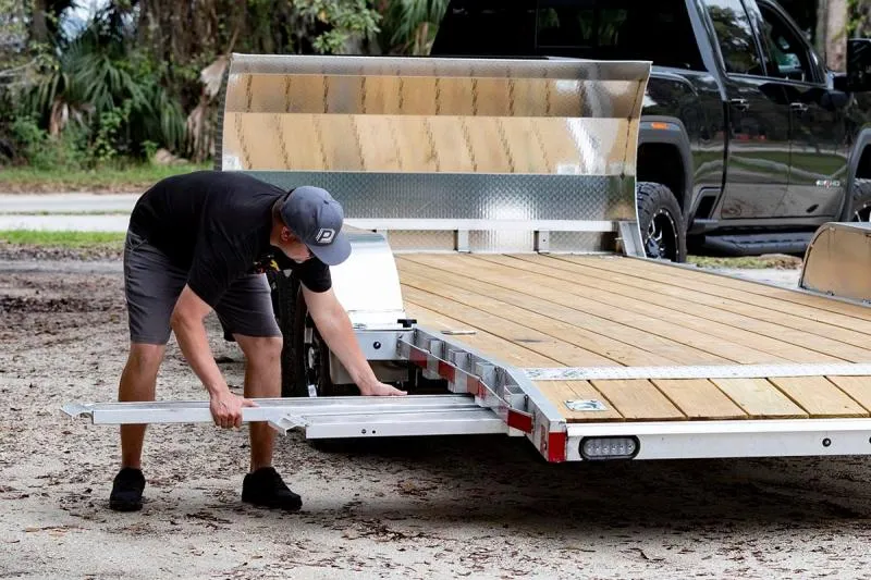 2026 Mission Mission Open Car Hauler 8x16'-Wood Deck-(4) Recessed D-Rings-2' Beavertail-6' Stowaway Aluminum Ramps, 3500# Leaf Spring Axles Car Hauler