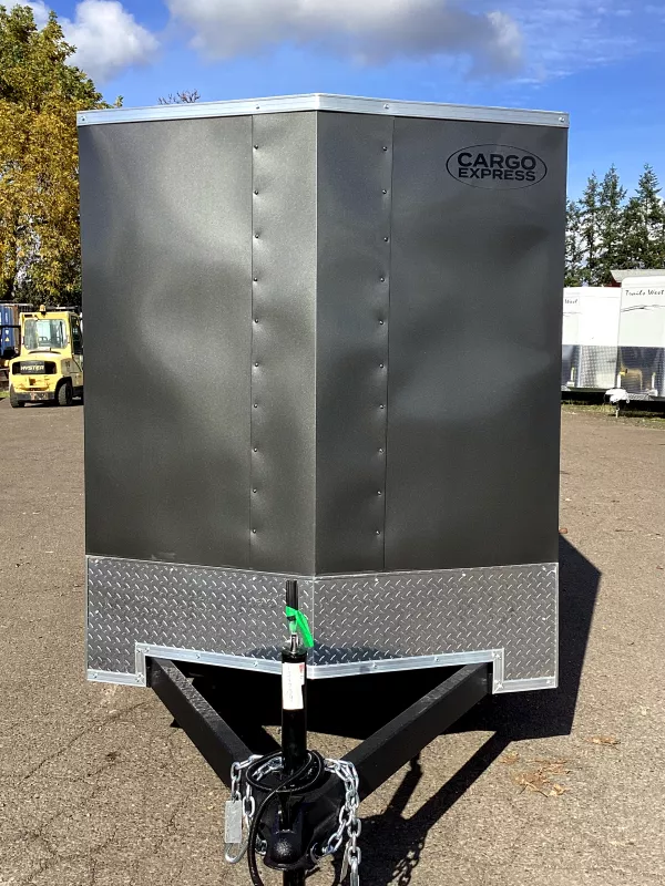 2026 Novae Cargo Express EX DLX 5' x 10' Flat Top V-Nose Enclosed Cargo Trailer, Charcoal