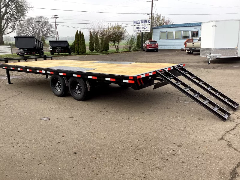 2026 Delco F822 14K Deckover Trailer- 102" x 22' -8" x 13lb I-Beam Frame & Tongue, Black, 12k lb Spring Loaded Dual Jack Bumper Pull