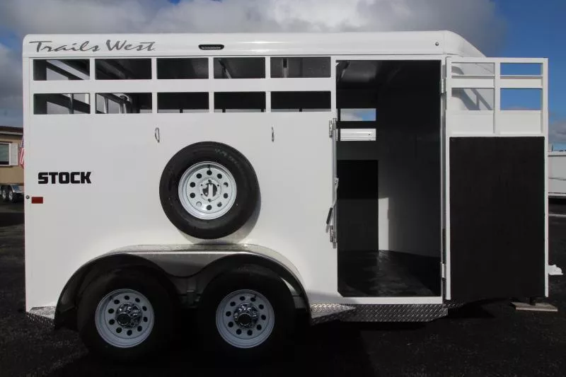 COMING SOON! 2026 Trails West Adventure 14' Stock / Stock Combo Trailer-Flood Light-Rubber Wall mats- Spare Tire