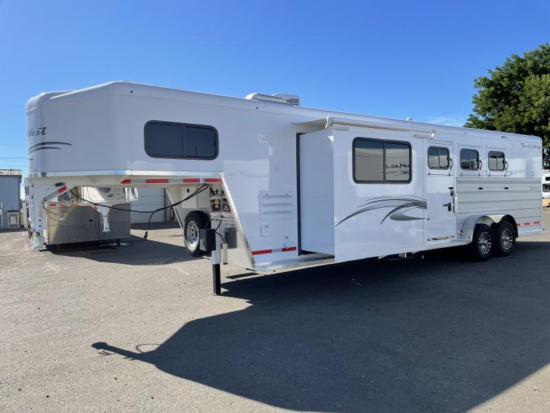 2023 Trails West Sierra 12x12 3 Horse LQ - Power Awning - Dinette in Slide - 7’ Wide - Easy Care Floor- Side Tack - Swing Out Saddle Rack - Big Fridge - Water Tank - Escape Door 2023 Trails West Sierra 12x12 3 Horse LQ - Power Awning - Dinette in Slide - 7’ Wide - Easy Care Floor- Side Tack - Swing Out Saddle Rack - Big Fridge - Water Tank - Escape Door