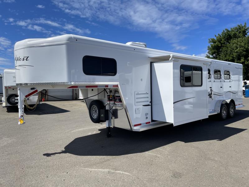 2023 Trails West Classic 12X12 3 Horse LQ - 12' Shortwall - 7' Wide - Power Awning - 6 cu. ft. Refrigerator - Escape Door - Easy Care Floor - Side Tack - Dinette in Slide - 2023 Trails West Classic 12X12 3 Horse LQ - 12' Shortwall - 7' Wide - Power Awning - 6 cu. ft. Refrigerator - Escape Door - Easy Care Floor - Side Tack - Dinette in Slide -