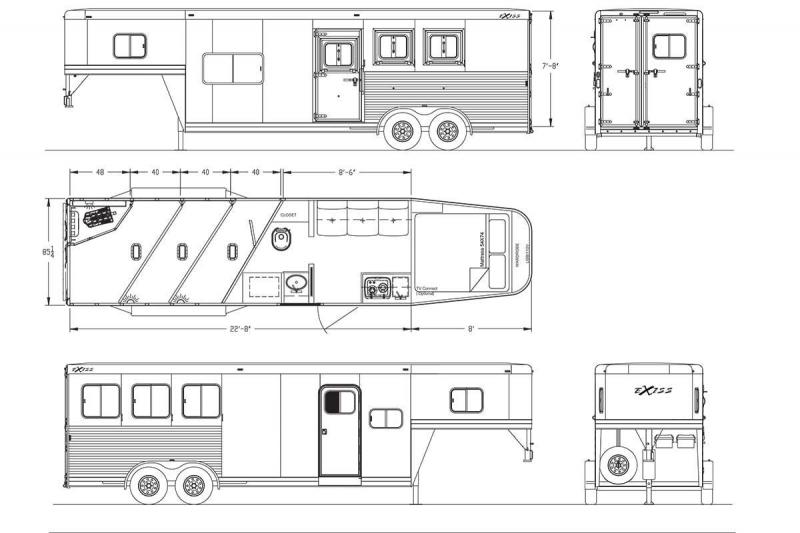 2020 Exiss Escape 7308 3 Horse Trailer - Electric Awning - 28" TV - Easy Care Floor 2020 Exiss Escape 7308 3 Horse Trailer - Electric Awning - 28" TV - Easy Care Floor