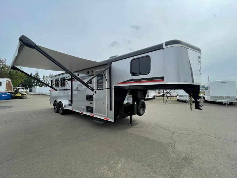 2023 Bison Ranger 7308 - 3 Horse Living Quarters - Power Awning - Stud Divider - Escape Door - Foldable Rear Tack - Pass thru Door - Jackknife Sofa - Drop Down Bars & Windows - Stationary Saddle Rack 2023 Bison Ranger 7308 - 3 Horse Living Quarters - Power Awning - Stud Divider - Escape Door - Foldable Rear Tack - Pass thru Door - Jackknife Sofa - Drop Down Bars & Windows - Stationary Saddle Rack
