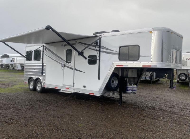 2022 Merhow Stampede 8210 RWS 2 Horse Gooseneck - Hydraulic Jack - Pre-Wired for Generator - Drop Down Windows & Bars - Mangers - Foldable Rear Tack - Jackknife Sofa - 6 cu.ft. Refrigerator - Power Awning - Bathroom Sink - Pass thru Door - Aluminum Airlfl 2022 Merhow Stampede 8210 RWS 2 Horse Gooseneck - Hydraulic Jack - Pre-Wired for Generator - Drop Down Windows & Bars - Mangers - Foldable Rear Tack - Jackknife Sofa - 6 cu.ft. Refrigerator - Power Awning - Bathroom Sink - Pass thru Door - Aluminum Airlfl