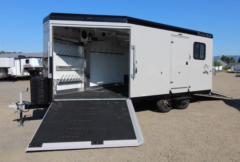 2023 Trails West 20ft RPM Burandt Edition Snowmobile Trailer - Light Grey - Furnace w/ Track melt - Power Rear Ramp - Stereo System 2023 Trails West 20ft RPM Burandt Edition Snowmobile Trailer - Light Grey - Furnace w/ Track melt - Power Rear Ramp - Stereo System