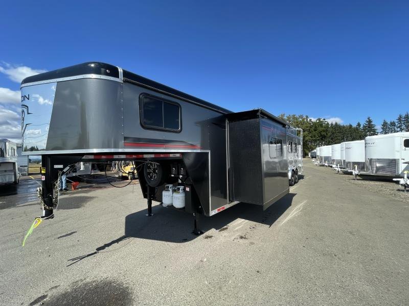 2023 Bison Trailers Ranger 3 Horse LQ - Dinette in Slide - Sofa - 8' Wide - 16' Shortwall - Hayrack & Ladder - Steel Frame/Aluminum Skin - Mangers - 2023 Bison Trailers Ranger 3 Horse LQ - Dinette in Slide - Sofa - 8' Wide - 16' Shortwall - Hayrack & Ladder - Steel Frame/Aluminum Skin - Mangers -