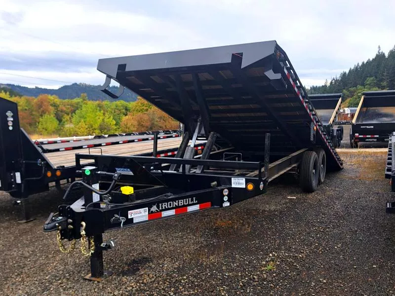 Iron Bull 8.5 x 24  14K  Power Tilt Equipment Trailer Scissor Hoist - 8 inch I-Beam - TDP