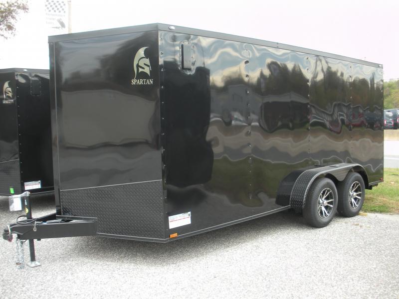 Spartan 7' X 16' Black w/ "Black Trim Pkg." & Motorcycle Pkg. Enclosed Cargo Trailer TcRj5k