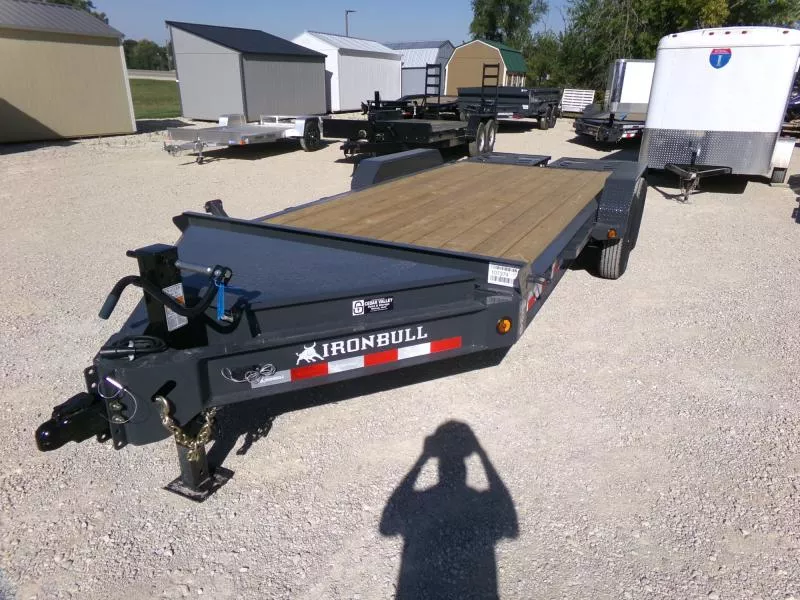 2026 Iron Bull 83 x 18 (15+3) EWB Equipment Trailer,14K GVWR, Gray with Rampage Ramps Car Hauler