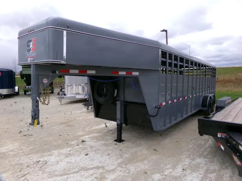2026 S&S Manufacturing 6'8" x 6'6" x 24'  Gooseneck with 16K GVWR, 2 Center Gates with Slam Latch, and Matching Spare Stock / Stock Combo Trailer