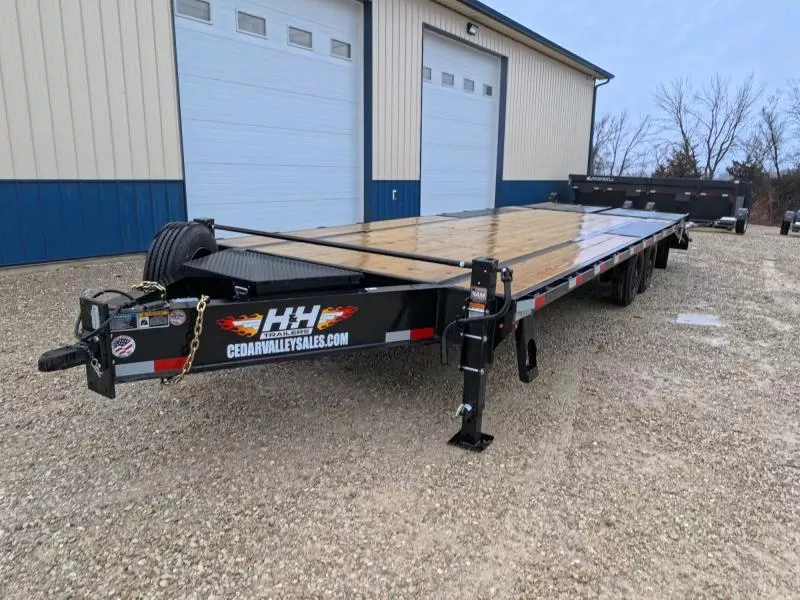 2026 H and H Trailer 102 x 20+5 Low Profile Dovetail with 8,000 lb. Axles, Deckover with Spare tire and Demco Adjustable Coupler Deckover Trailer