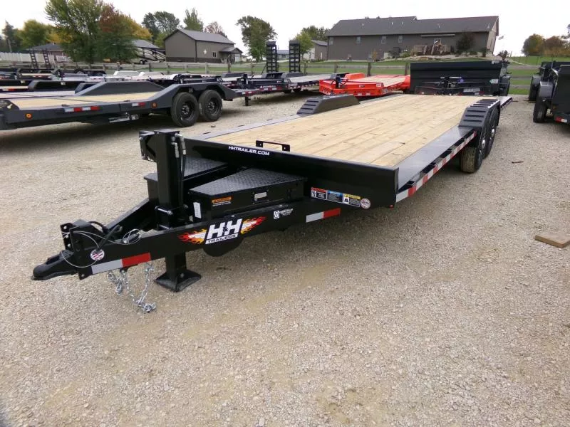 2026 H and H Trailer 82 x 24 Electric Tilt Speed Loader Car Hauler with 14K GVWR, Aluminum Rims, Winch Plate, 4-Way Wireless Remote, Outriggers, Hydraulic Jack, and  Super Duty Drive Over Fenders Flatbed Trailer