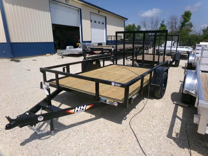 2026 H and H Trailer 76 x 10 Rail Side Utility with 3K Idler-Black with Wood Flooring Utility Trailer