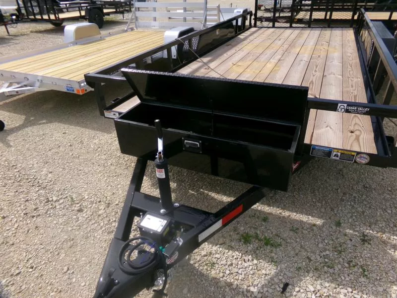 2025 H and H Trailer 82 x 16 Rail Side Utility-Black-7K Tandem-Toolbox-5 Ft. Ladder Style Gate Utility Trailer