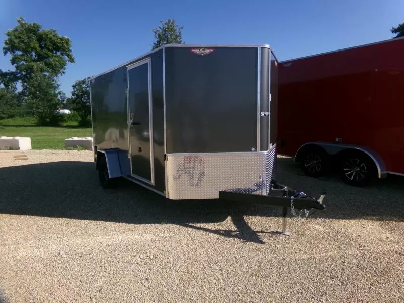 2025 H and H Trailer 7 x 12 x 6 Flat Top V-Nose Enclosed Cargo, 3K Idler, Side Door Bar Latch, Charcoal Metallic Cargo / Enclosed Trailer