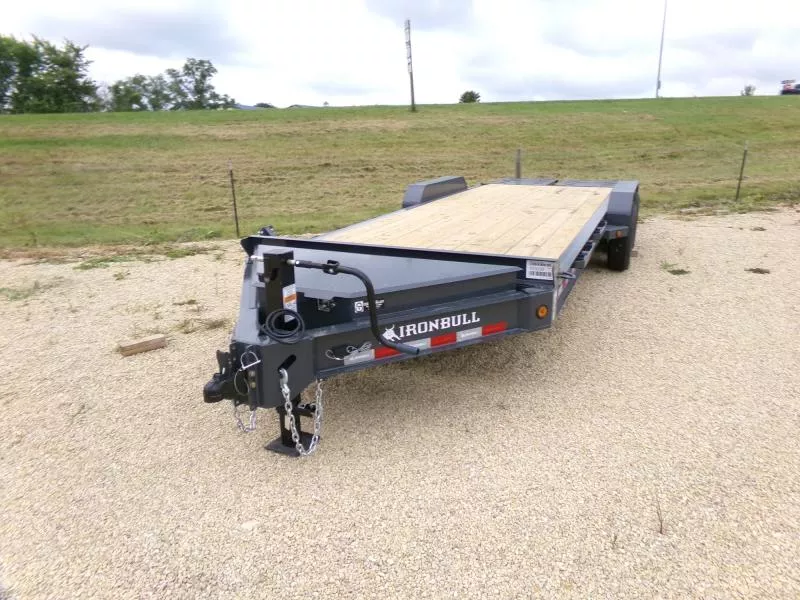 2026 Iron Bull 83 x 22 (19+3) EWB Equipment Trailer, 14K GVWR, Rampage Ramps, Gray Car Hauler
