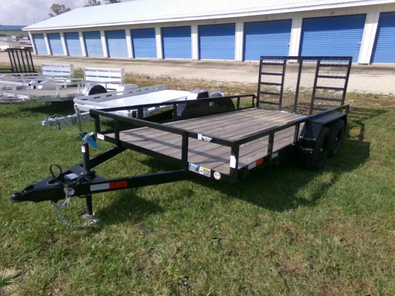 2025 H and H Trailer 82 x 14 Rail Side Utility Trailer, 7K Tandem, Ladder Style Gate in Black Utility Trailer