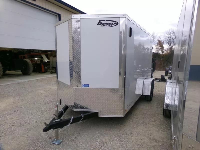 2026 Formula Trailers 6 x 12 Traverse Flat Top V-Nose, White with Aluminum Rims, 3K GVWR-Rear Flare Door with Loading Lights Cargo / Enclosed Trailer