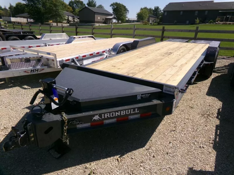 2026 Iron Bull 83 x 22 (19+3) EWB Equipment Trailer, 14K GVWR, Rampage Ramps, Gray Car Hauler