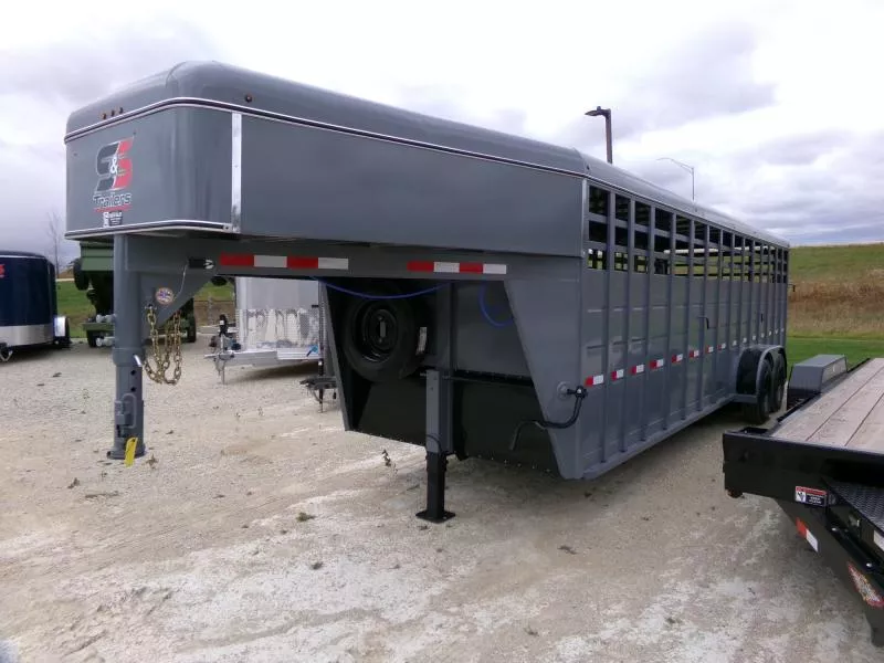 2026 S&S Manufacturing 6'8" x 6'6" x 24'  Gooseneck with 16K GVWR, 2 Center Gates with Slam Latch, and Matching Spare Stock / Stock Combo Trailer