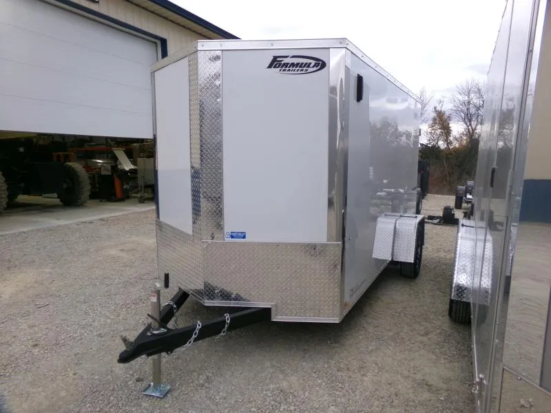 2026 Formula Trailers 6 x 12 Traverse Flat Top V-Nose, White with Aluminum Rims, 3K GVWR-Rear Flare Door with Loading Lights Cargo / Enclosed Trailer
