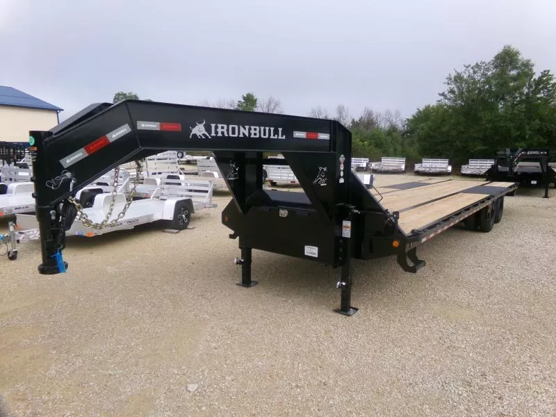 2026 Iron Bull 102 x 32 FLG Gooseneck Deckover, 8ft. Slide In Ramps, 23,900 lb. GVWR and Spare Tire Deckover Trailer