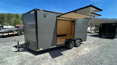 2026 Pace American 7.5x16 PACE Journey UTV Escape Door 7FT TALL 5 ton WIDE RAMP Spoiler Alum Whee