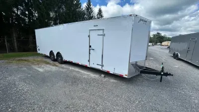 2027 Homesteader Trailers 8.5x30 Intrepid V-Nose 7ft tall 7 ton Spread Axle rear spoiler Alum Wheels