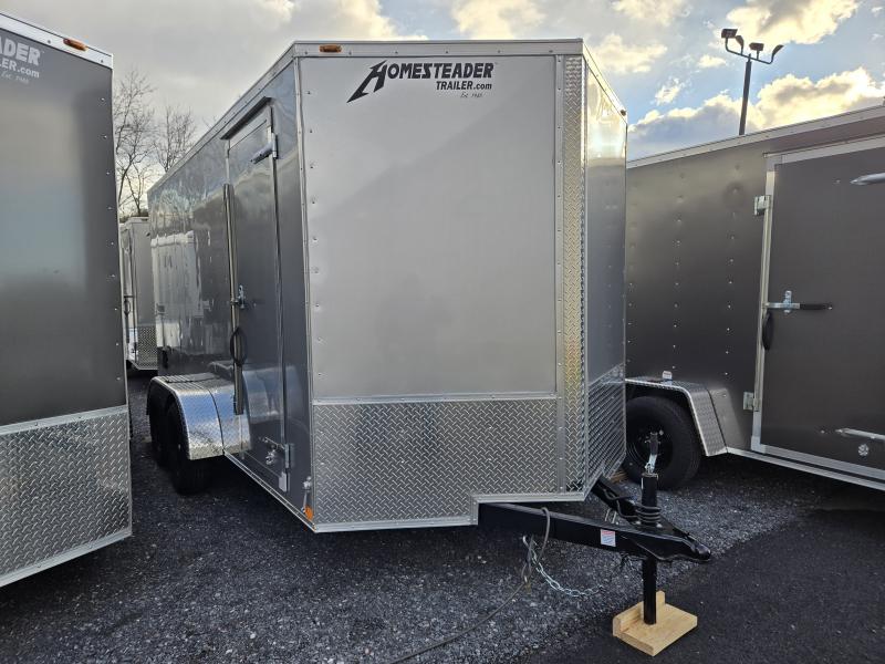7 x 14 Homesteader Intrepid V-Nose Cargo 7k **Silver w/6" Extra Height & Ramp Door Package