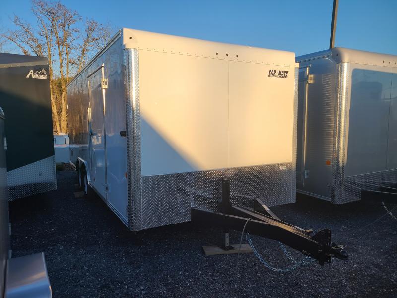 8.5 x 20 Car Mate Custom Car Trailer, 7k GVWR  **White w/ Get Out Door, Extended Tongue & Adj. Coupler