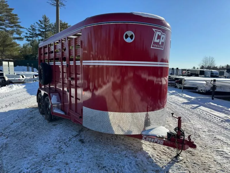 2026 CornPro 7x16 Steel 10K Livestock Trailer w/Extra Height, Center Divider & Combo Gate