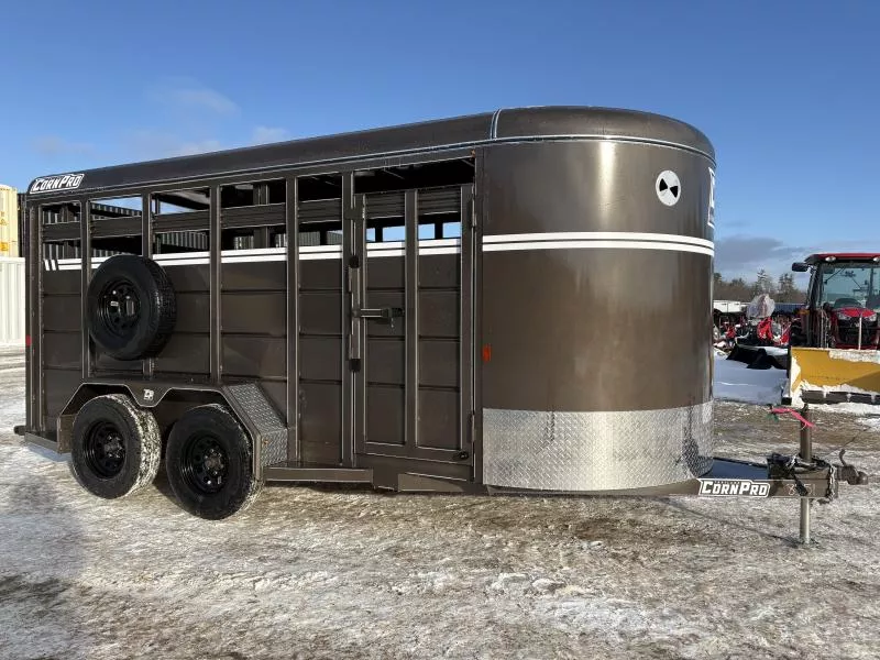 2026 CornPro 7x16 Steel 7K Livestock Trailer w/Spare Tire, Center Divider & Combo Gate