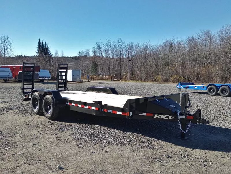 2026 Rice 7x20 14K Powder Coated Equipment Trailer w/Stand-Up Ramps, Toolbox, Spare Tire Mount