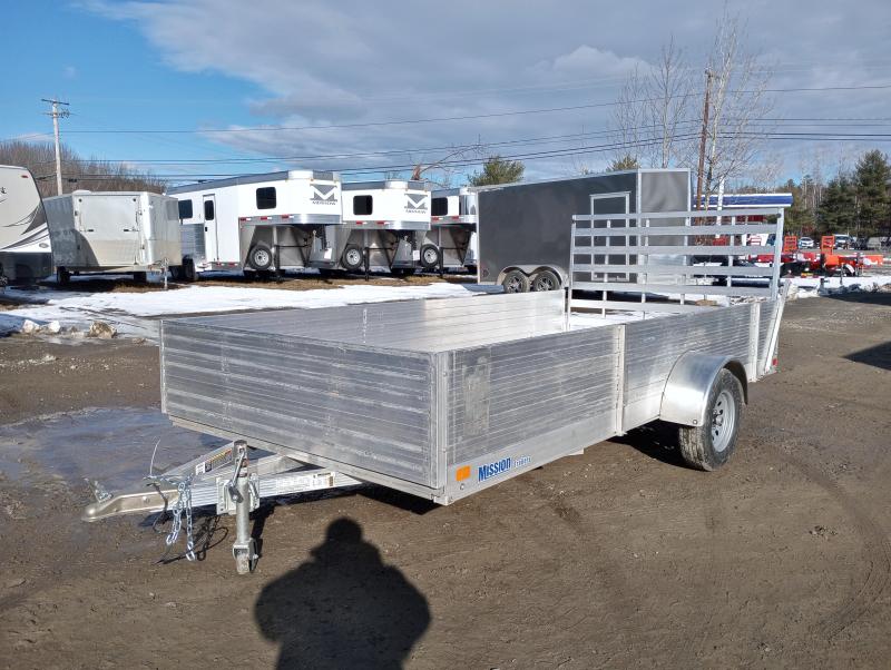 2025 Mission 6.5x14 Aluminum Open Utility Trailer w/Integrated Rear Ramp, Solid Sides, Slide Tracks