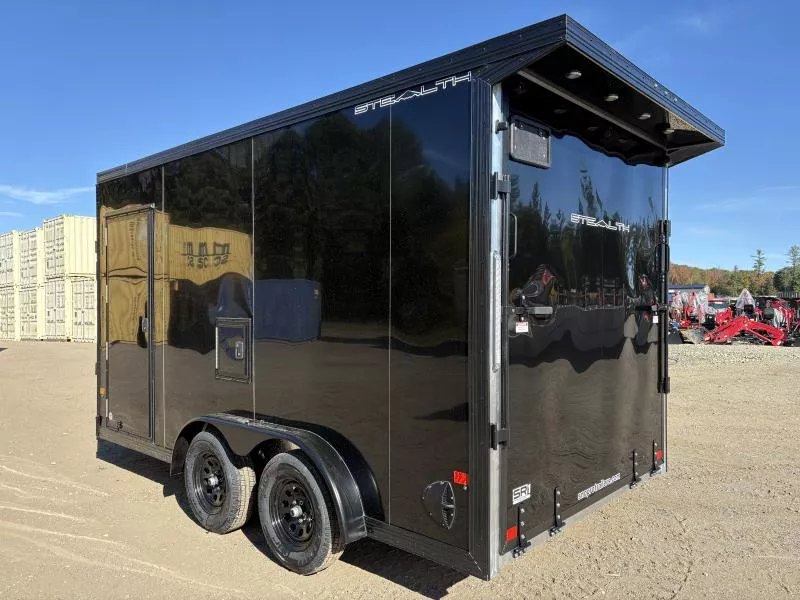 2026 Stealth Trailers 7.5x14 2/3-Place Aluminum Enclosed Snowmobile Trailer w/Extra Height, Rear Door Canopy w/Lights, Galvanized Axles, Exterior Powder Coat Package, Tapered Ramp Doors & Premium Lights Package 