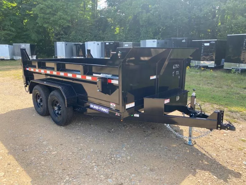 2026 Sure-Trac 7x12 Powder Coated 12K LowPro Scissor Lift Dump Trailer w/Tarp