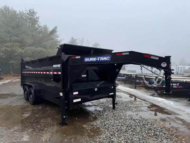 2026 Sure-Trac 7x16 Powder Coated 14K High Side Gooseneck Scissor Dump Trailer w/Ramps & Tarp