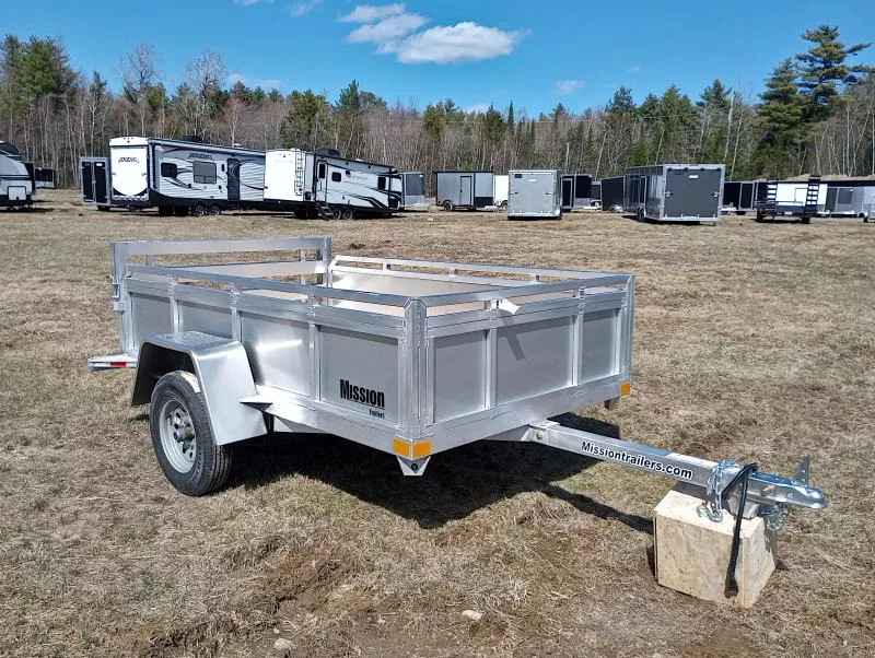 2026 Mission 5x10 Aluminum Open Utility Trailer w/Solid Sides, Bi-Fold Rear Ramp Gate